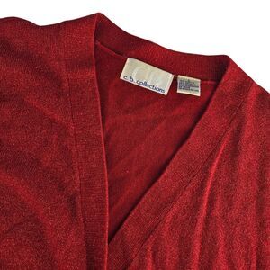 Vintage C.B. Collections‎ Womens Large Red Metallic Long Sleeve Cardigan Sweater